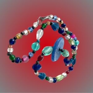 Vintage colorful glass beaded necklace multicolor art teacher